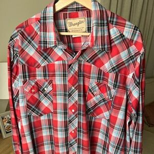 Wrangler Western Fashion Men’s Longsleeve Red Plaid Snap Shirt Size 2XL